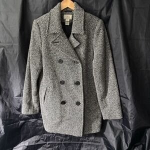 L.L. Bean Herringbone Double Breasted Wool Blend Pea‎ Coat Womens Size 14
